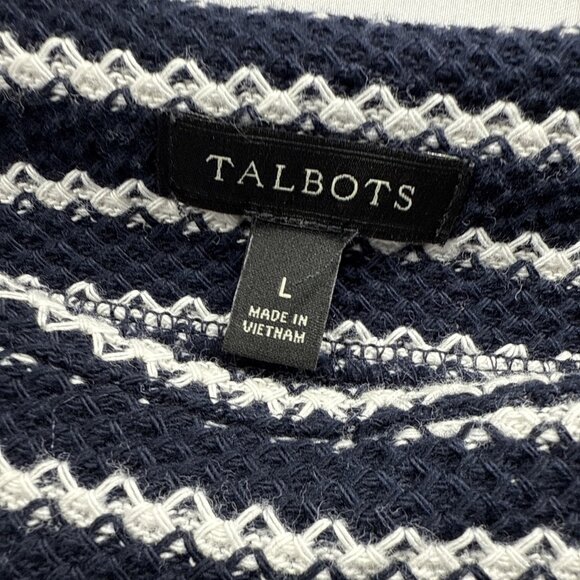 Talbots Women's Top Size Large Black White Stripe Knit 3/4 Sleeves Pullover - Picture 4 of 8